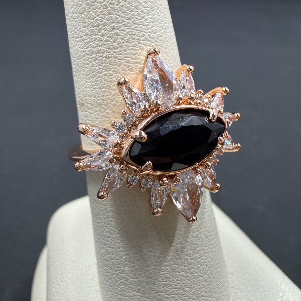 Bomb Party The Jewel of Cairo Sz‎ 6 Ring Black Onyx CZ RBP2662 Rose Gold Plated
